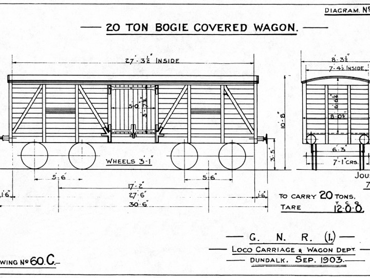 1903: GNR(I) Diagram 18 - 20 ton bogie covered wagon.