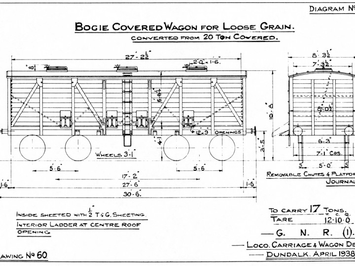 1938: GNR(I) Diagram 19 - 20 ton bogie covered wagon converted for loose grain.