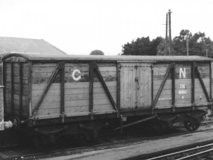 3/6/1962: Guinness van 886, with many renewed timbers, in Drogheda goods yard. (D. Coakham)