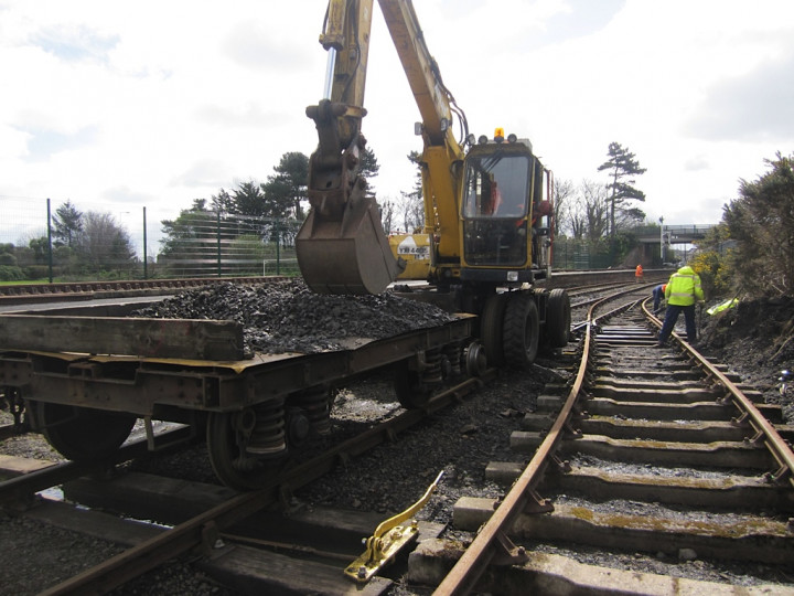 18/4/2013: Helping to excavate the new Larne siding, The plate floor has suffered a few dents!