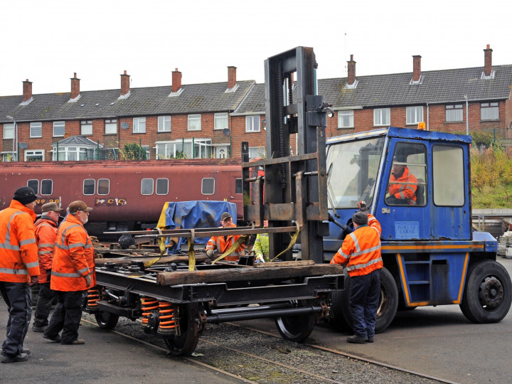 21/11/2019: The forklift being put through its paces for the first time in Society ownership. (C.P. Friel)