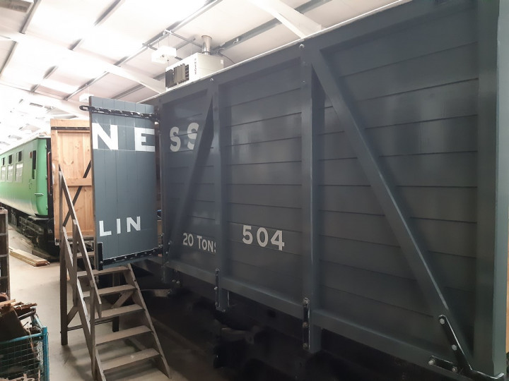 4/10/2020: The seaward side has received its final coat of paint. The double doors are well illustrated. (J.J. Friel)