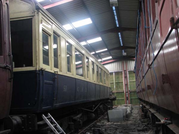 11/9/2008: Carriage in blue and cream livery at back of carriage shed latterly before eventual display in the Museum.