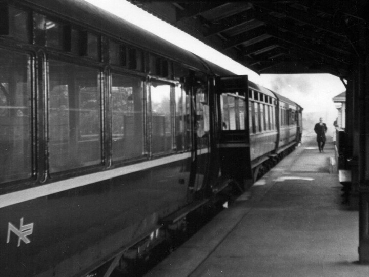 On Easter Monday/Tuesday 1970 NIR steam-substituted a number of local trains on the Larne line - the very last regular services to be steam hauled. This is the complete train at Whitehead. No.4 was the engine and coach 91 is first in the train. So we now own the engine and one third of that historic train. (J.A. Cassells)