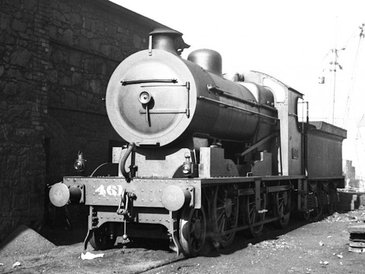 No.461 at Grand Canal Street shed in Dublin in GSR days. The livery is (probably) a plain grey similar to that presently carried by No.186. She carries the original Beyer Peacock boiler. (H.R. Newey)