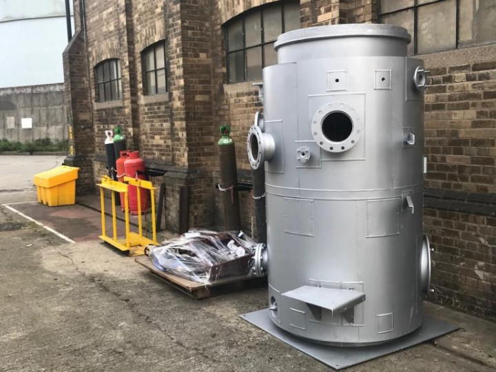 15/10/2021: The van's steam-heating boiler at Inchicore, recently returned from overhaul by Concorde engineering. We must credit the Heritage Council for grant assistance in making the overhaul possible. (P. Rigney)