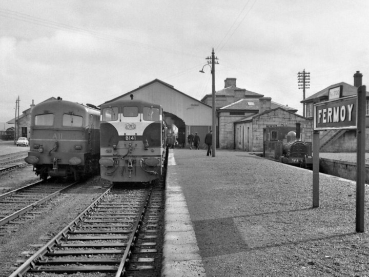 28/3/1963: B141 at Fermoy, in the company of A11 and No.90, another locomotive also preserved. (R. Joanes)