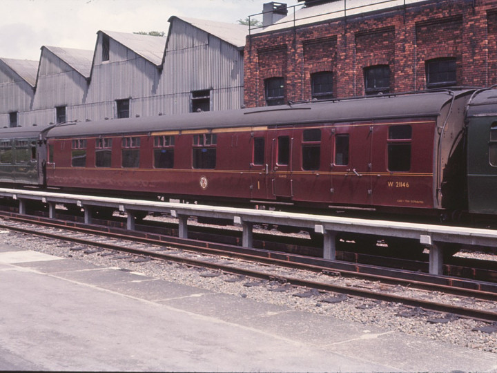 1966: As a First/Second brake, the vehicle is photographed at Bournemouth Central whilst still in BR ownership. (T. Robbins).